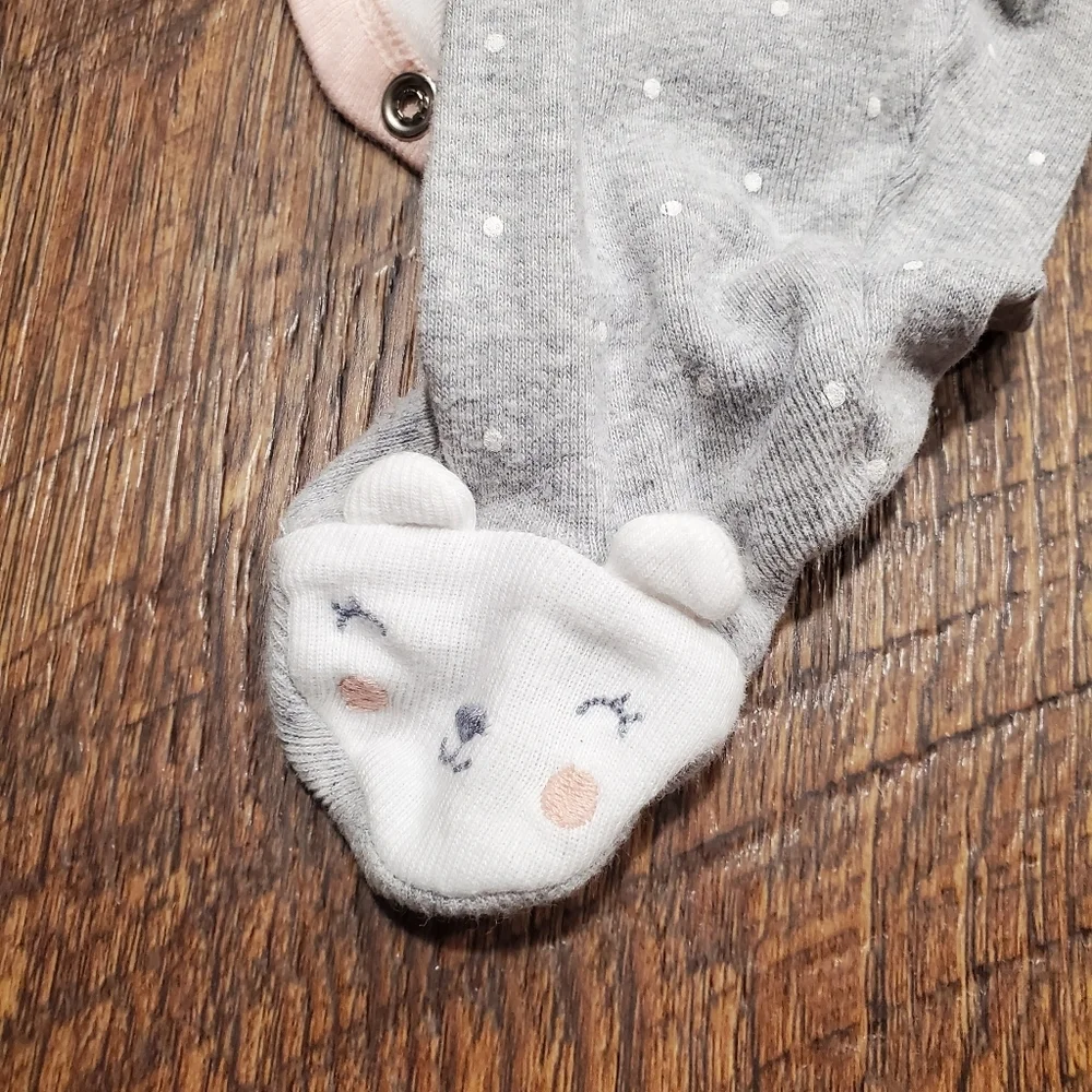 Carters Baby Cotton Matching Set Pink Gray Bear Bodysuit Polka Dot Leggings Hat